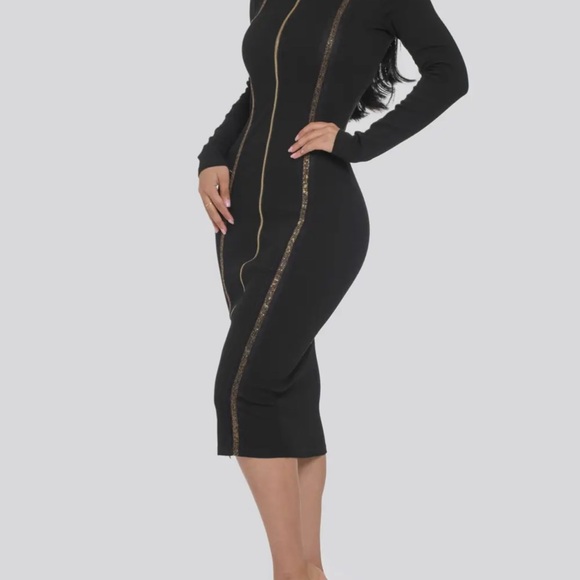Midi Dress with Gold Trim Detail and 2 Way zipper - Picture 6 of 8